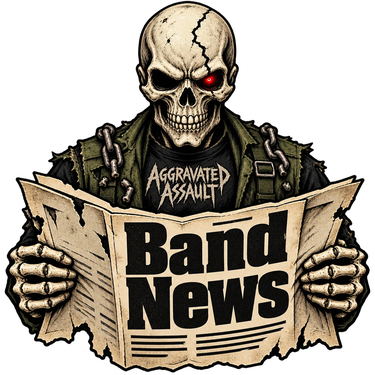 Raze holding a tattered newspaper reading Band News